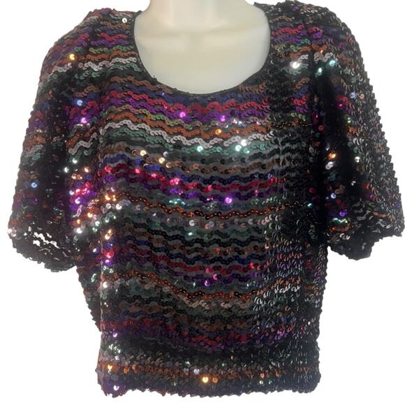 Vintage Partique New York Sequin Party Blouse ILGWU Union Made USA 80s Disco Top - Picture 1 of 6